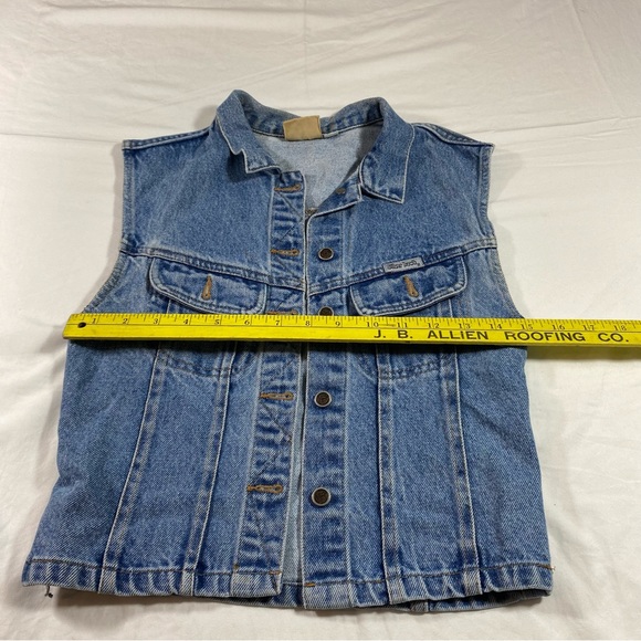 Silver Hawk  Denim Jean Vest Button Down Vest Shirt Chest pockets Shirt Top Vest - Picture 9 of 14